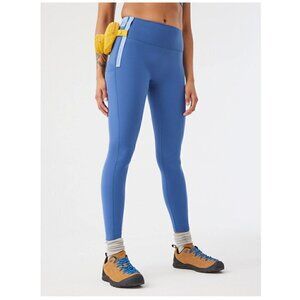 Outdoor Voices Snacks 7/8 Stretch Mini Backpack Leggings Blue Yellow Size XS NWT